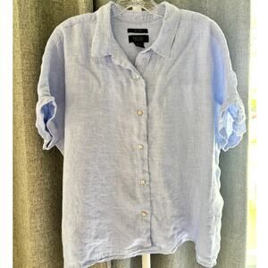 Rachel Roy 100% Linen Button Front Shirt Womens XL Light Blue Blouse